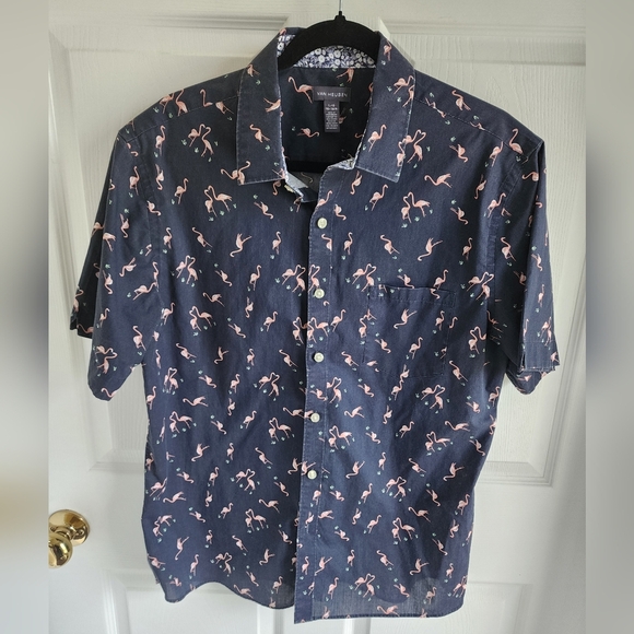 Men's Navy Flamingo Print Shirt Holiday Beachy - Picture 1 of 7